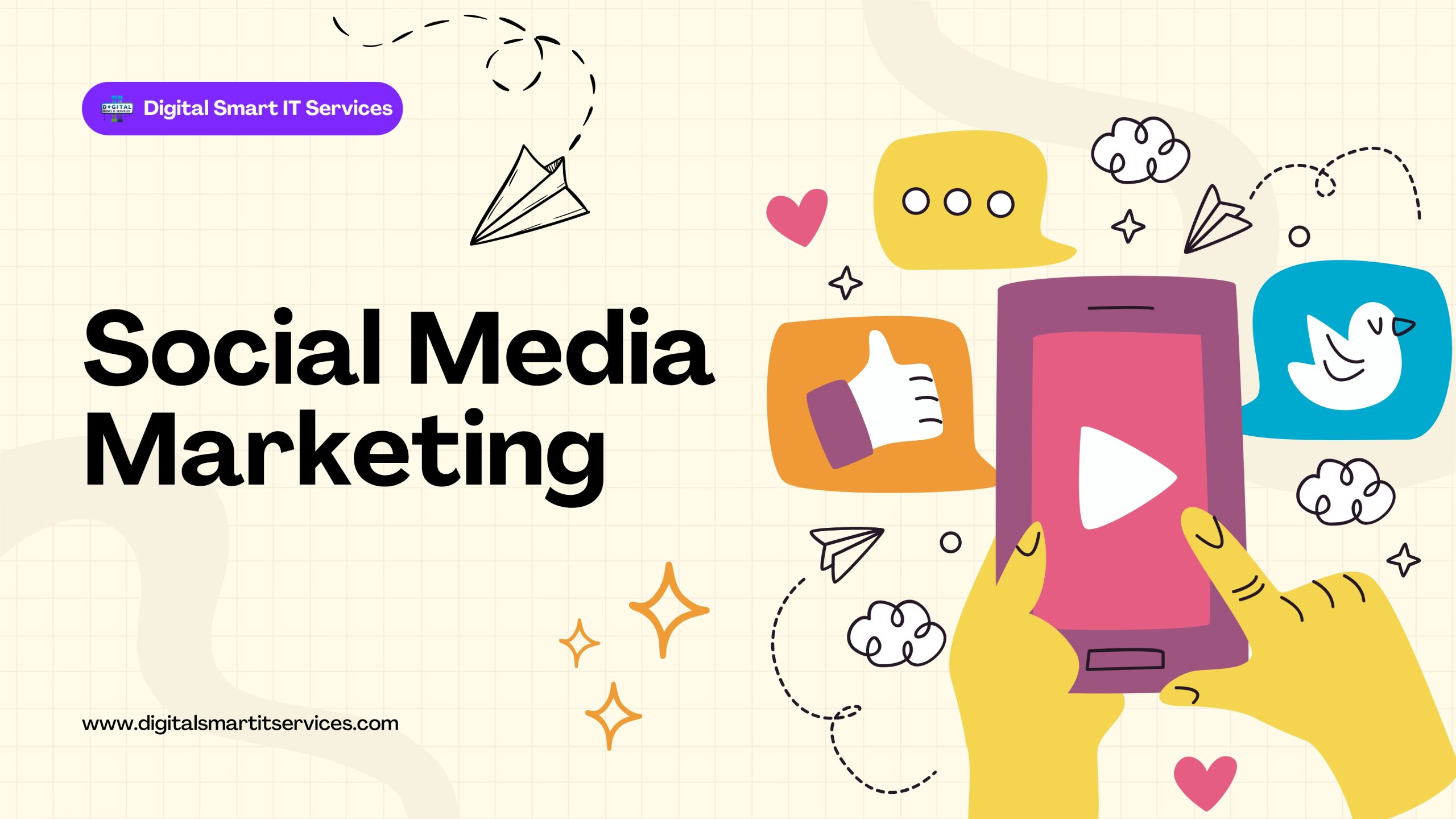 cream and colorful illustration social media marketing presentation